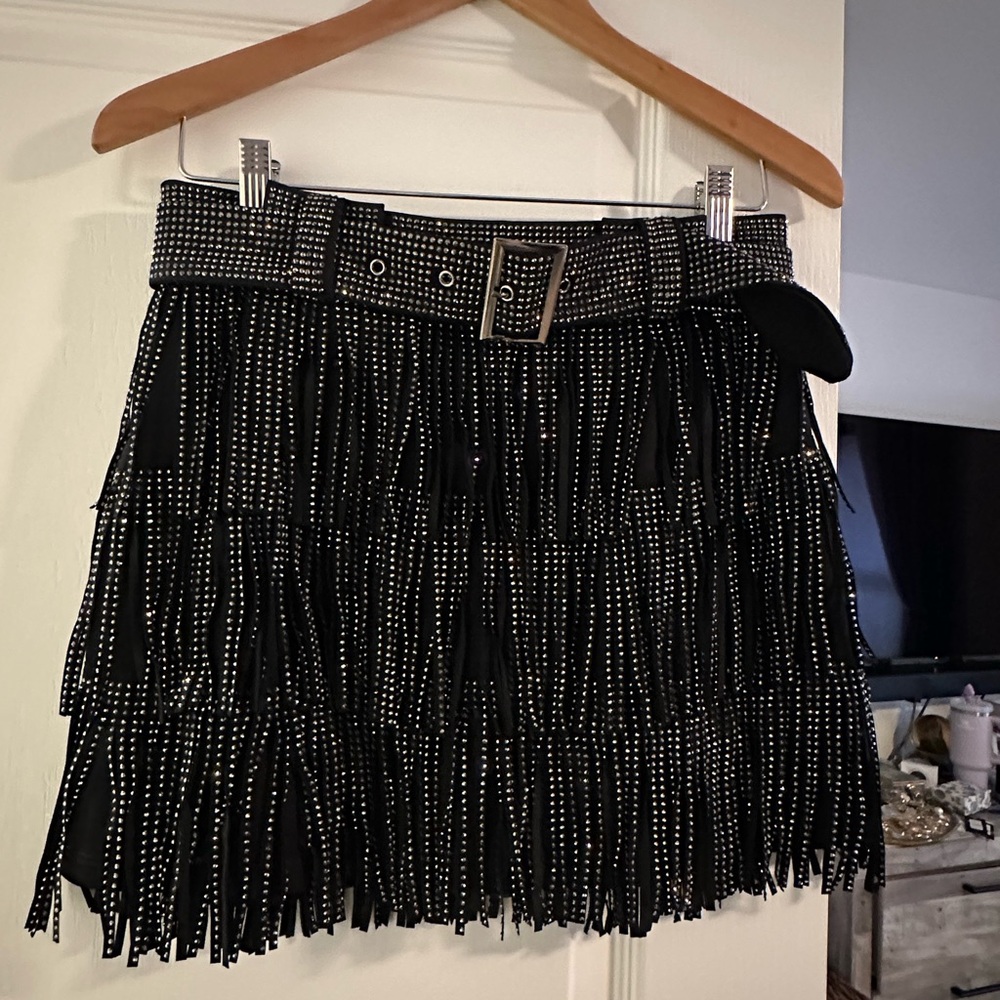 12th Tribe Fringe Mini Skirt, Sz Small